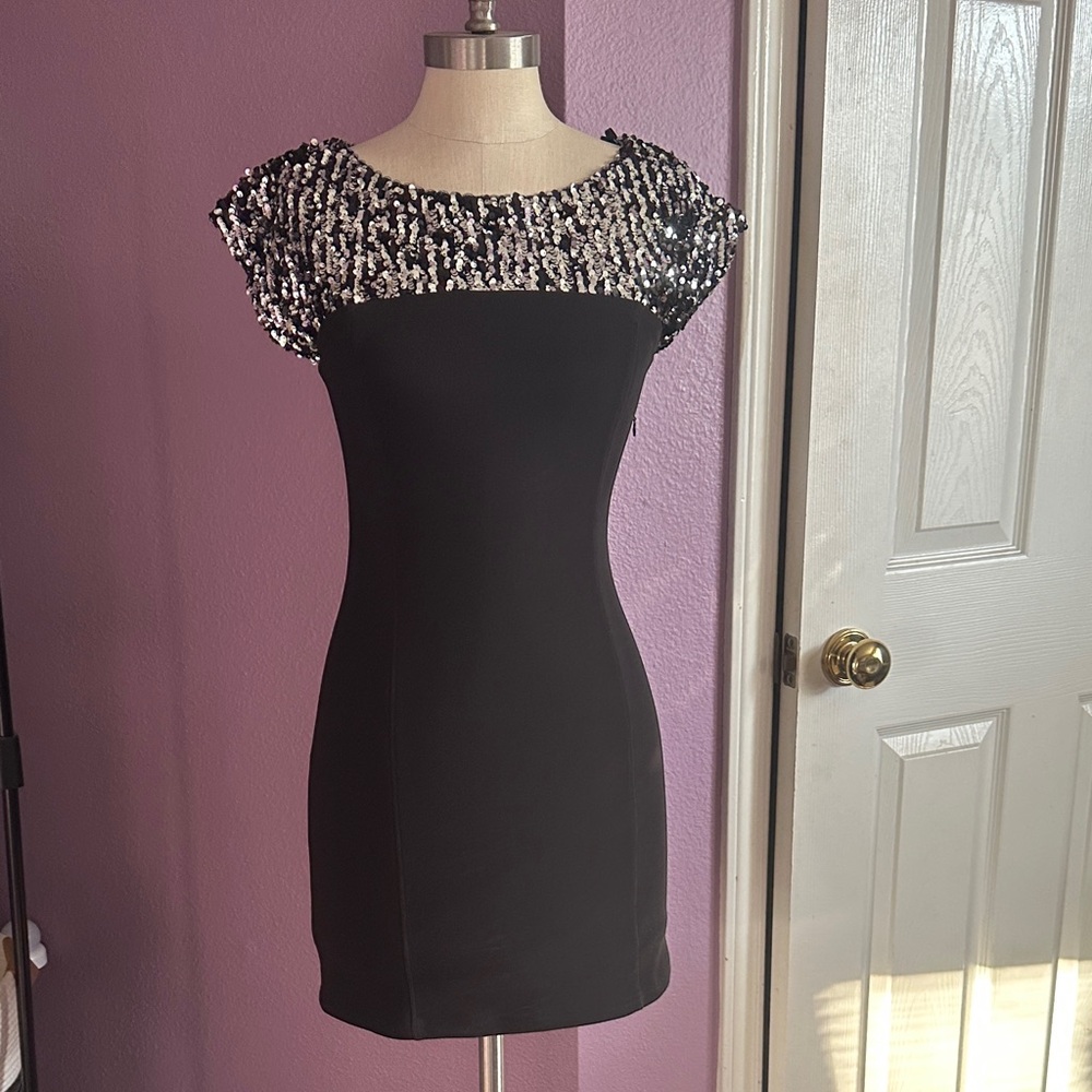 Forever 21 Black Mini Dress with Silver Sequins
